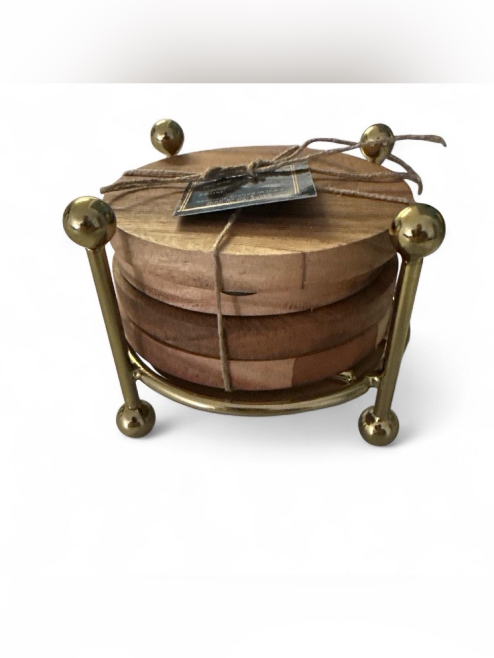 Beekman Wooden Coasters with GdBrass Ball Feet Stand- Natural Wood